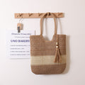 Sac à bandoulière en paille tressée bicolore avec pompon, sac décontracté pour femme, sac de plage