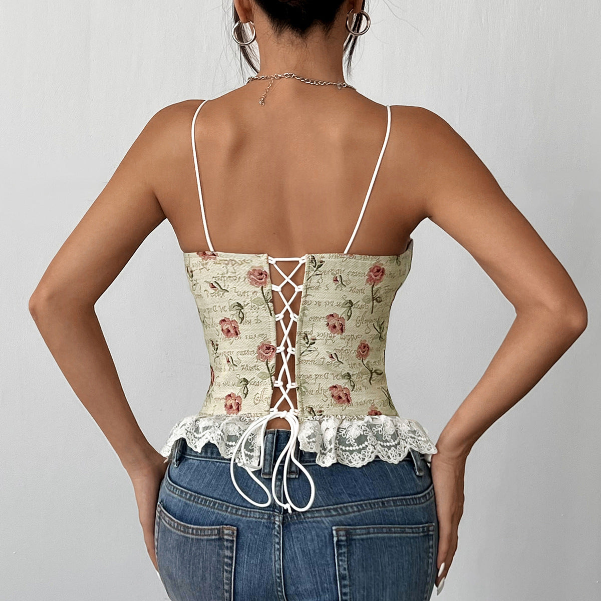 Damenbekleidung Vintage Jacquard Nische Naht Sexy Spitze Spitzen Spaghettiträger Weste