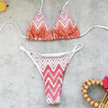 Maillot de bain femme trois pièces sexy, imprimé rayé, dos nu, avec paréo en maille fendue