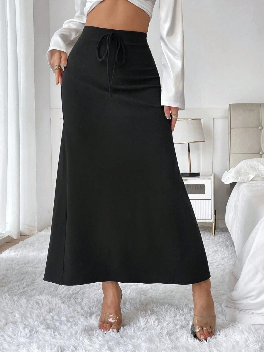 Vêtements pour femmes Jupe longue en satin populaire Taille haute avec lacets Printemps Automne