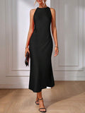 Satin Dress Women Clothing Spring Summer Sleeveless Split Satin Imitation Silk Maxi Dress