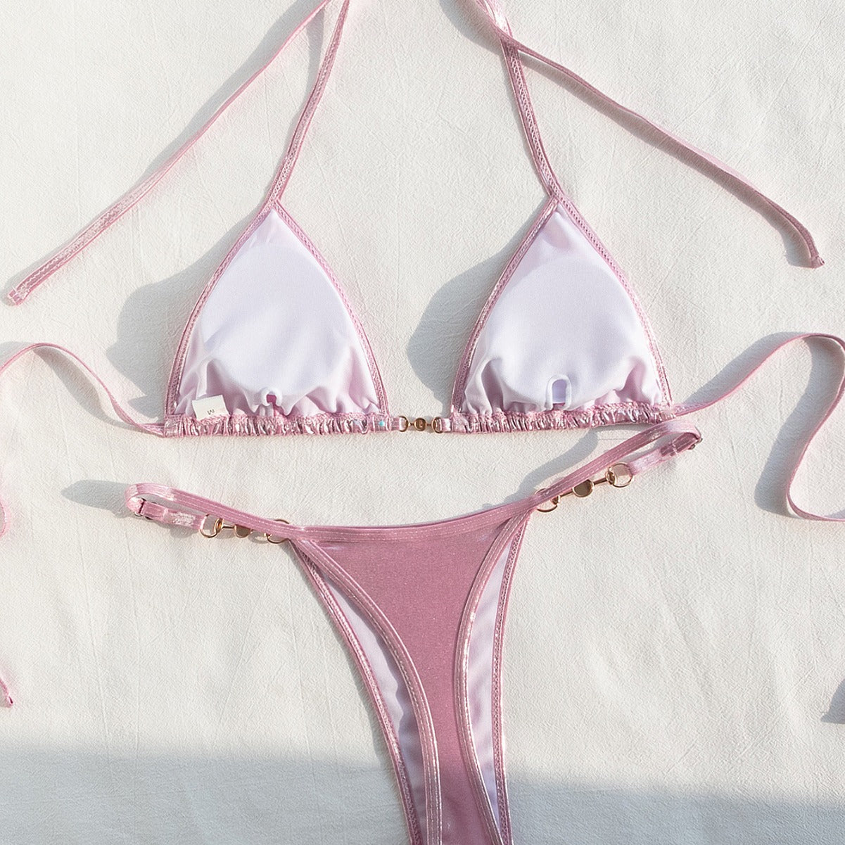 Maillot de Bain Femme Deux Pièces Sexy Dos Nu Ornement Laçage Bikini Triangle