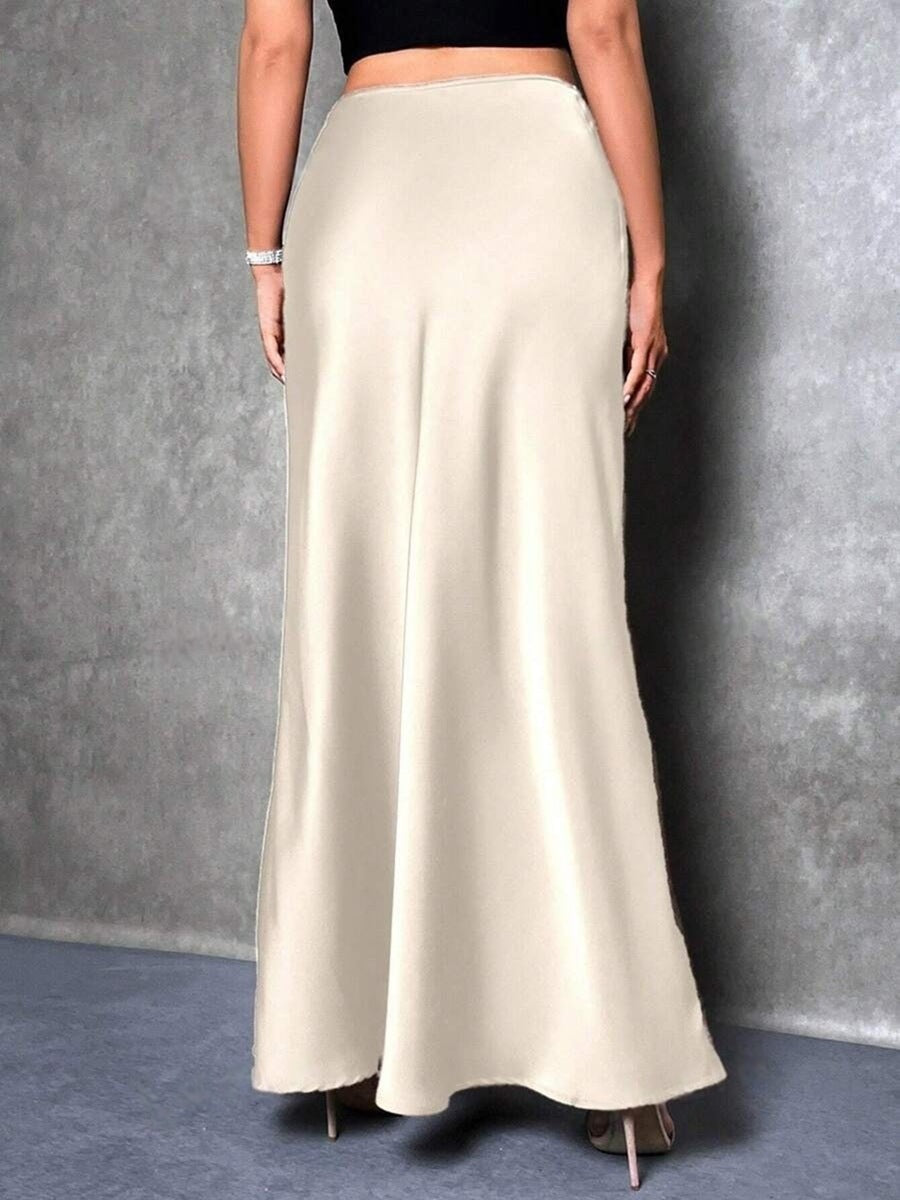 Jupe longue ligne A simple automne hiver en satin Vêtements pour femmes