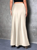 Jupe longue ligne A simple automne hiver en satin Vêtements pour femmes