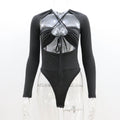 Damen Sommer Sexy Ausgeschnittener Cut-Out-Träger, schmaler, einfarbiger, langärmliger Jumpsuit