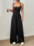 Damen Latzhose Casual Sommer Weites Bein Locker Wickel-Brust Tailliert Jumpsuit