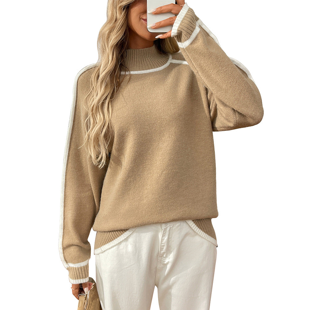 Pull décontracté demi-col roulé ample et paresseux à couleurs contrastées, collection Automne-Hiver