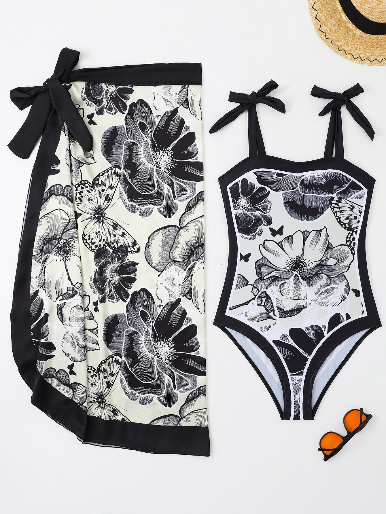 Zweiteiliger Badeanzug Mehrfarbig bedrucktes Netz-Maxikleid Konservativer Damen-Badeanzug