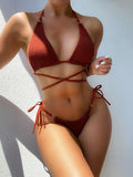 Bikini Einfarbig Sexy Bikini Damen Separater Badeanzug Triangel-Bikini