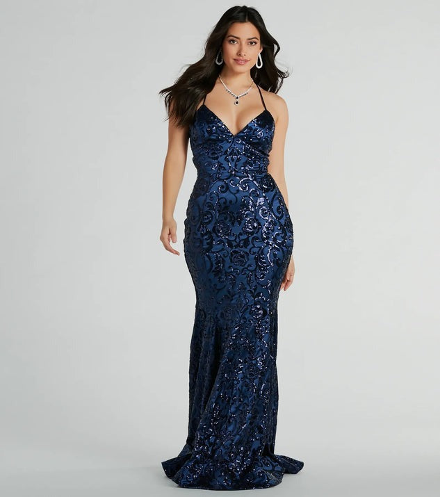 Damenbekleidung Sexy Schnür-Paillettenkleid All Matching Maxi-Kleid