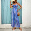 Sommerlicher sexy Jumpsuit mit ethnischem Muster, Kordelzug und Spaghettiträgern, ärmellos