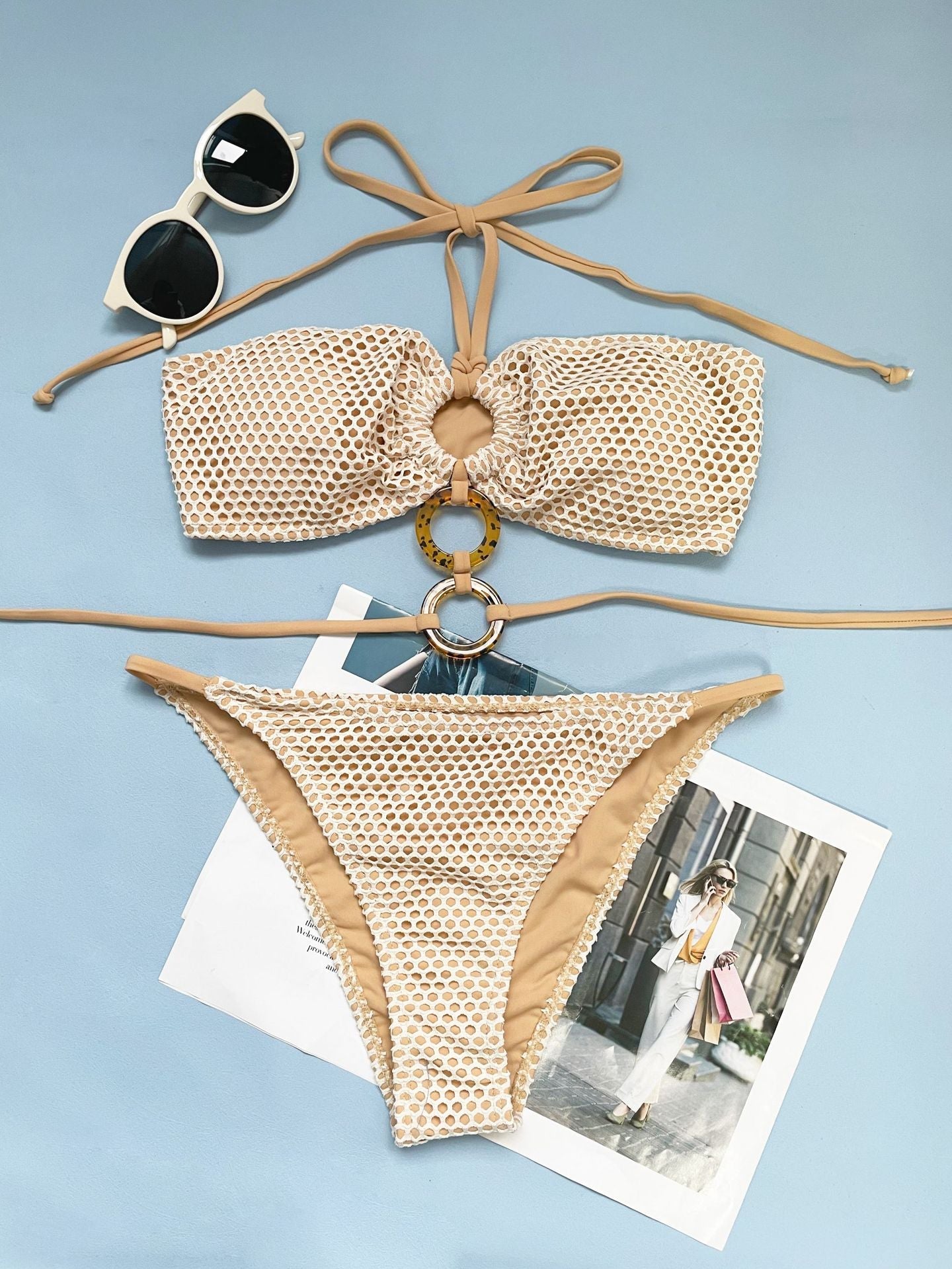 Bikini Bademode Neckholder Lace Up Sexy Enges Rückenfreies Split-Bikini-Set für Damen
