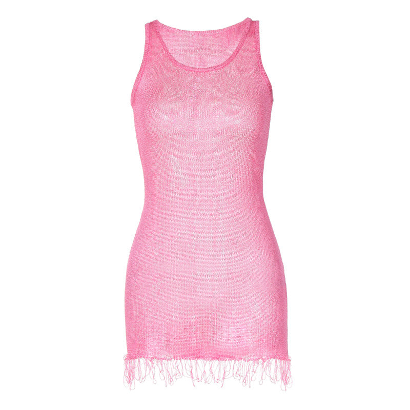 Robe fourreau sans manches à col rond sexy d'été pour femmes