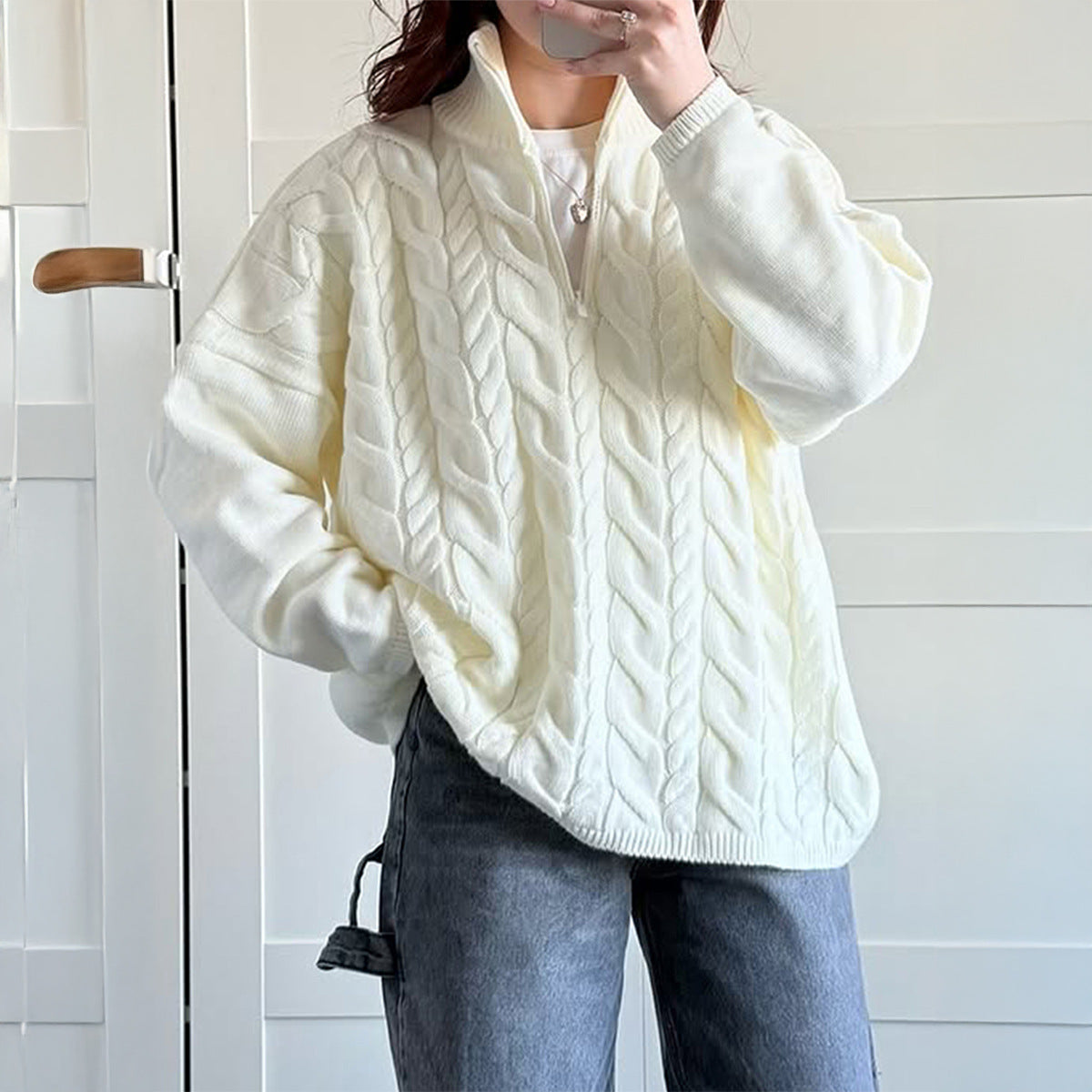 Pull décontracté en laine unie à manches longues pour femme, vêtements d'automne-hiver