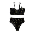 Badeanzug Damen Sommer Split High Waist Samt Stern Schwarz Frühling Badeanzug