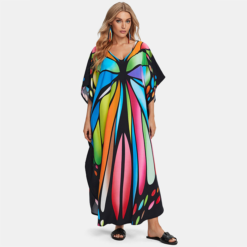 Robe de plage longue et ample en rayonne grande taille, cache-maillot, robe longue de vacances, chemise de protection solaire pour femme