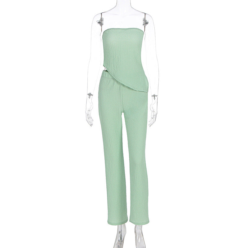 Sommer Damenbekleidung Sexy schulterfreies Tube Top Schräges Oberteil Schmale Hose Zweiteilige Sets