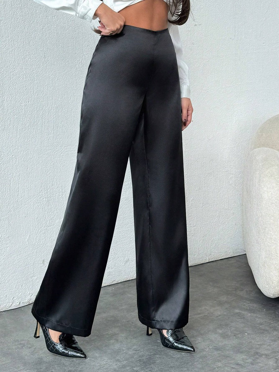 Damenbekleidung Herbst Satin Freizeithose Locker Schwarze Satin Weite Hose