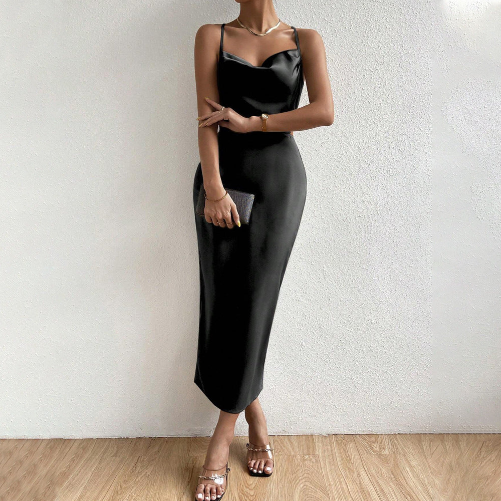 Robe d'été sexy pour femme, dos nu, en satin, robe de soirée