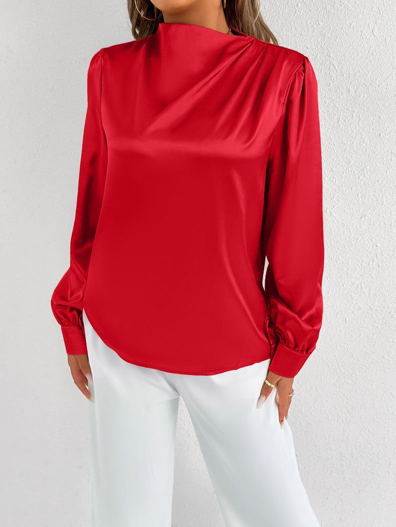 Women Clothing Summer Satin Shirt Women Shirt Light Transparent Satin Top