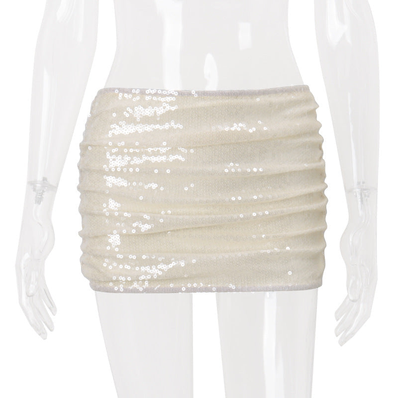 Vêtements féminins d'été sexy, ensemble deux pièces mini jupe et sac à hanches avec débardeur licou dégradé multicolore.