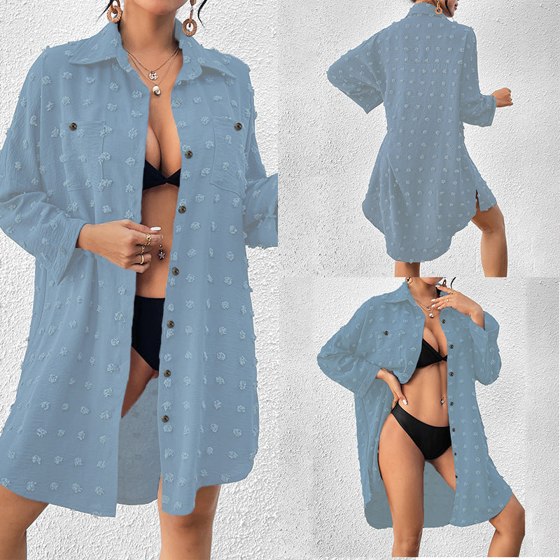 Urlaub Sonnenschutz Kleidung Damen Strandjacke Strand-Cover-Up Hemd mit Knopfleiste Badeanzug Überwurf