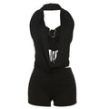 Damen Sexy Neckholder Tube Top Jumpsuit Set mit tiefem V-Ausschnitt, rückenfrei und zum Schnüren