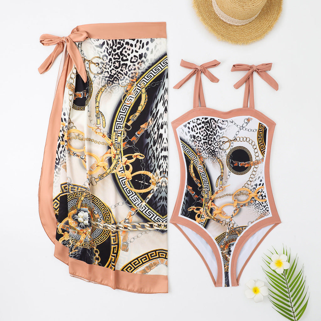 Ensemble maillot de bain deux pièces Robe longue en maille imprimée multicolore Maillot de bain conservateur pour femme