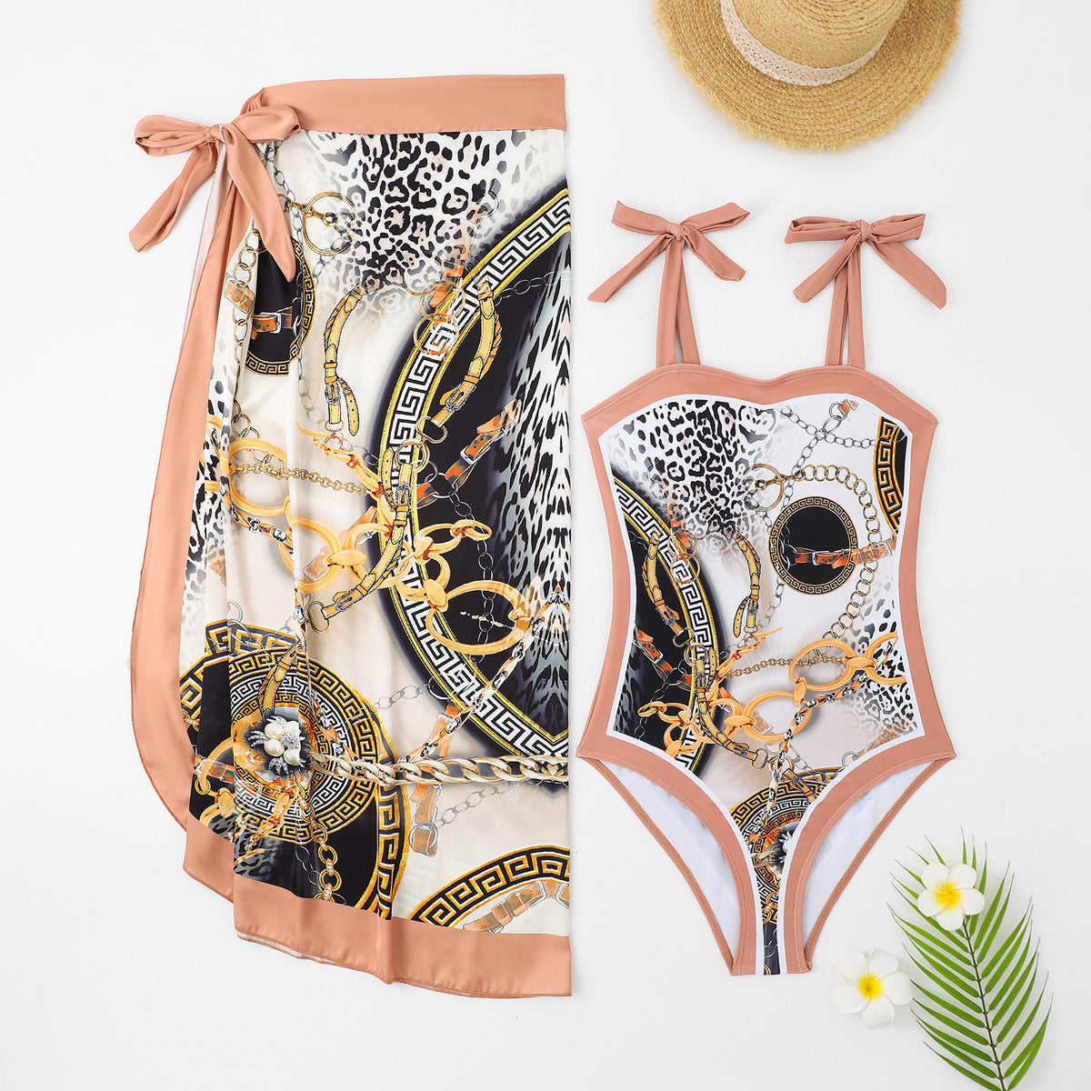 Ensemble maillot de bain deux pièces Robe longue en maille imprimée multicolore Maillot de bain conservateur pour femme