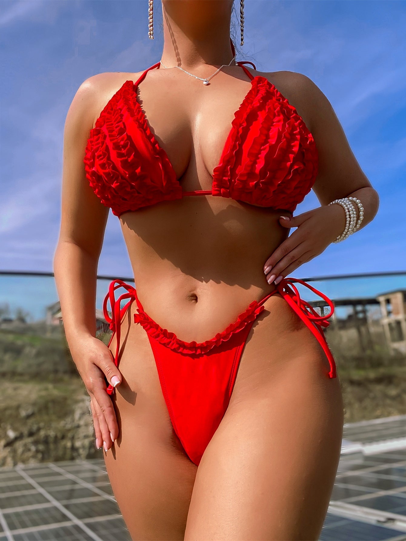 Bikini-Bandage-Badeanzug Sexueller Badeanzug Damen-Spitzenbadeanzug Einfarbiger Bikini