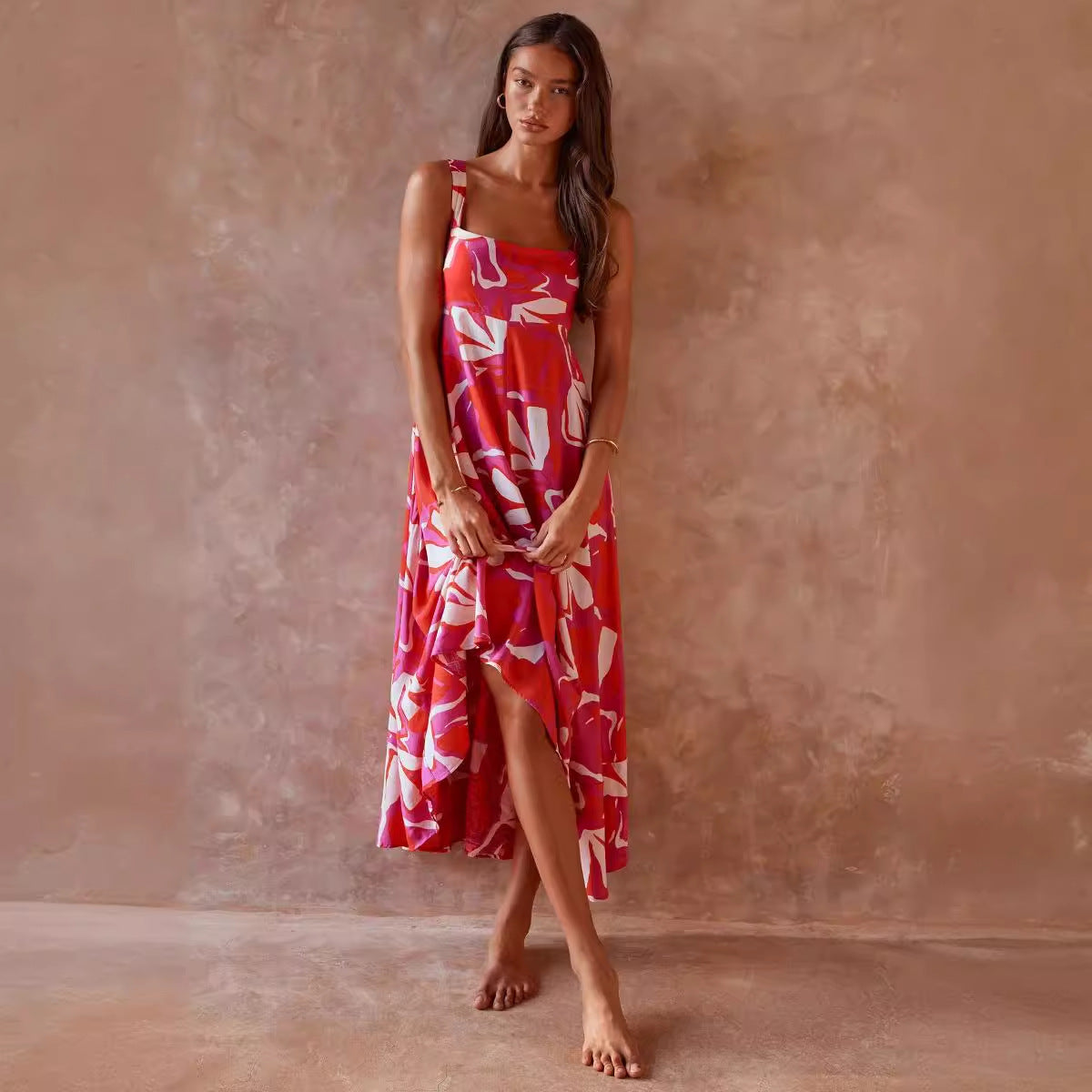 Damenbekleidung Sexy Sommerurlaub Geblümtes Trägerkleid Damen
