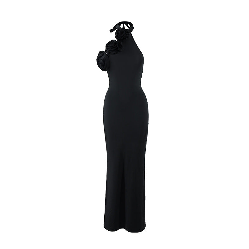 Damenbekleidung Dreidimensionales Geblümtes Sexy Neckholder Rückenfreies Schlitzkleid