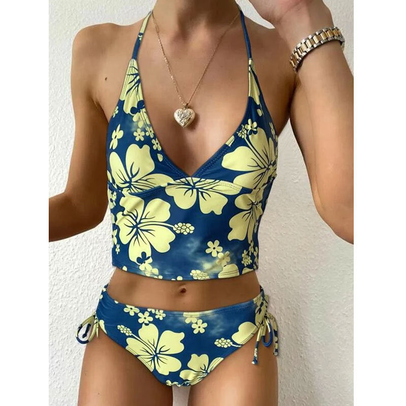 Badeanzug Damen Sexy Bedruckter High Waist Bikini Zweiteiliger Badeanzug Bikini