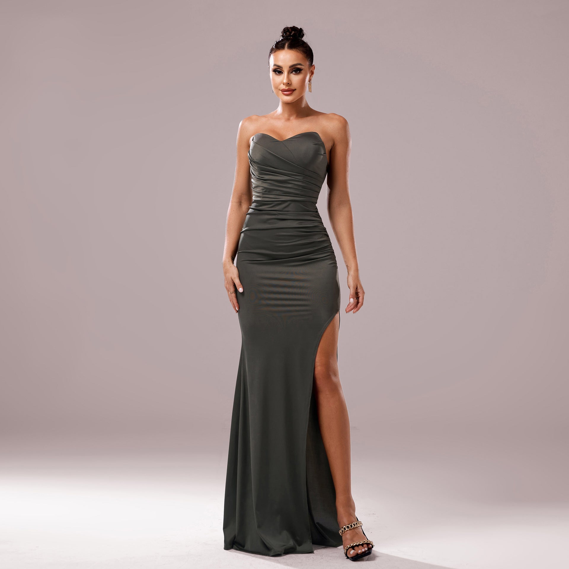 Robe de soirée sirène moulante à épaules dénudées avec bustier pour femme