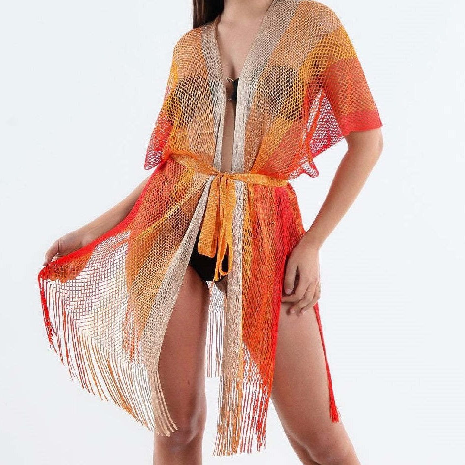 Sommer Strand Sonnenschutzhemd Schnürung Cutout Quaste Sexy Schlitz Strand Cover Up Gestrickter Cardigan Schal Häkelnadel Häkelnadel Häkelnadel