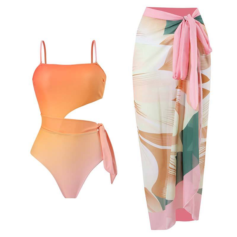 Einteiliger Badeanzug Damen Eng Anliegend Schlankmachend Retro Gebunden Badeanzug Anzug Chiffon Badeanzüge