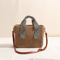 Sac à bandoulière en paille, couleur unie, sac tissé, sac de plage pour les vacances, sac tressé en rotin grande capacité