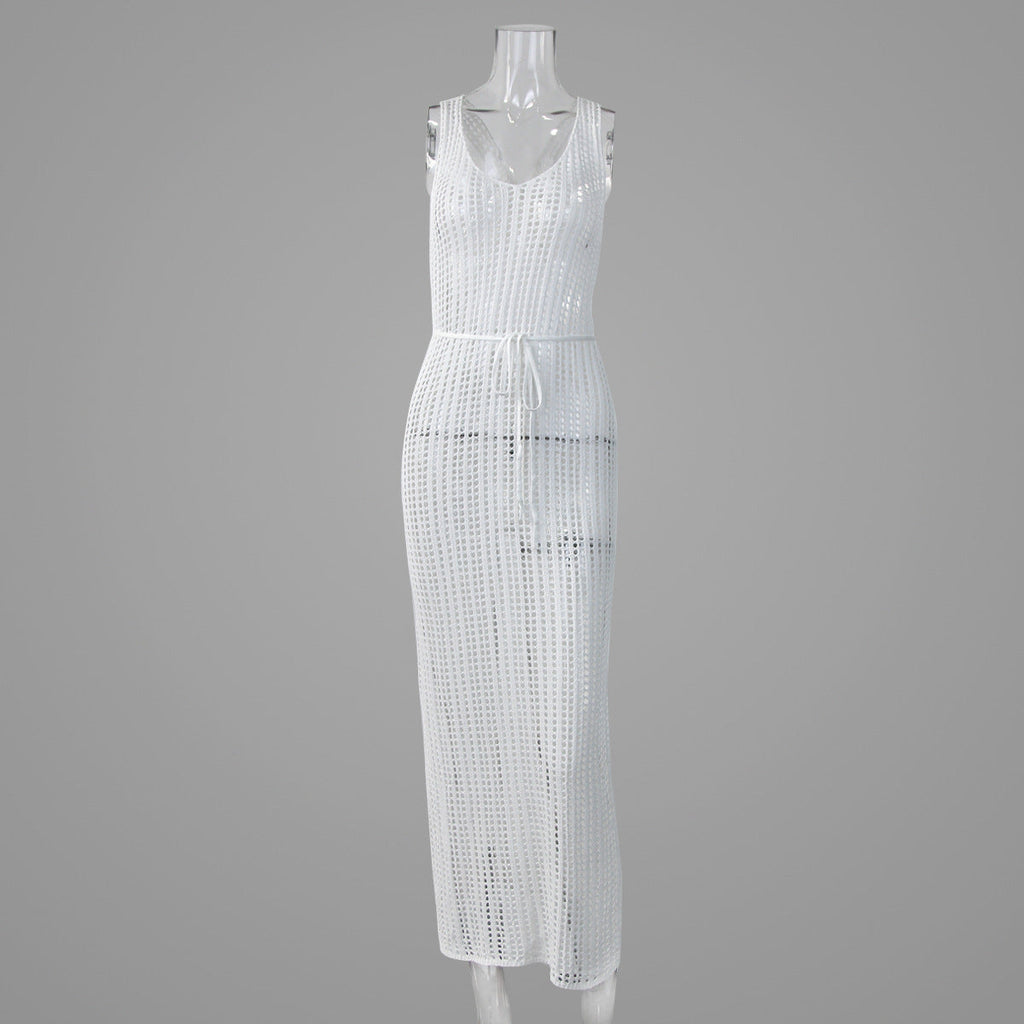 Vacation Beach Blouse Hollow Out Cutout Backless Knitted Dress Women