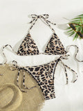 Bikini mit Druck, Smock, Leopardenmuster, Triangel-Cup, sexy geteilter Bikini-Badeanzug für Damen