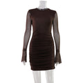 Sexy Damen Hohl-Cutout rückenfreies Mesh-Stitching Leichtes, schmal geschnittenes Falten-Scheath-Kleid kurzes Kleid Damen