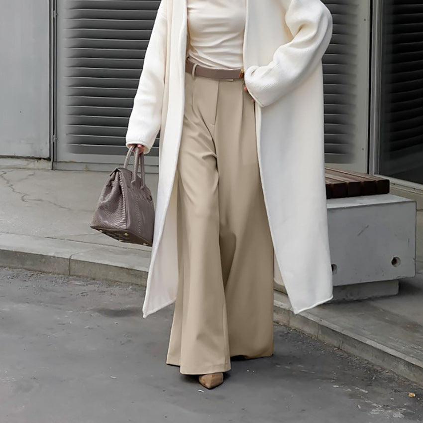 Lässige Khakifarbene Modische Elegante Weite Hose Herbst Winter Alltags- Büro-High-Waist-Arbeitshose
