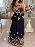 Damen Elegantes, anmutiges Spaghettiträger-Kleid mit Vintage-Muster