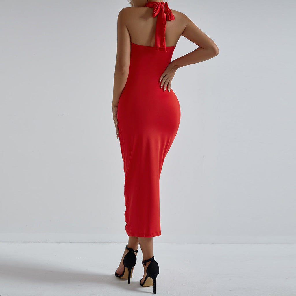 Robe élégante fleurie croisée à col licou évidée, découpée, poitrine flatteuse, plissée aux hanches pour femme, idéale pour les vacances