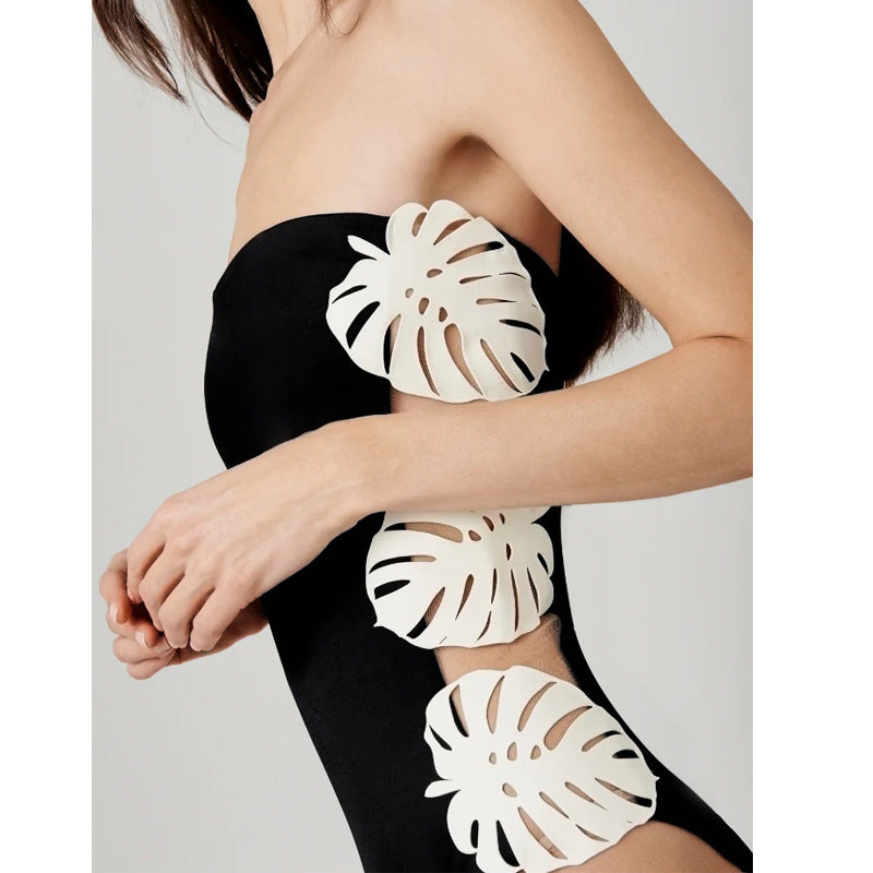 Sexy Cutout Blatt-Dekoration Einteiliger Badeanzug Damen