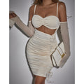 Sexy Sexy Party Party Mesh Langarm-Cami-Kleid Plissiertes, ausgehöhltes Cutout Enges Etuikleid