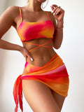 Maillot de bain femme fendu trois pièces Tie Dye lacet bikini sexy