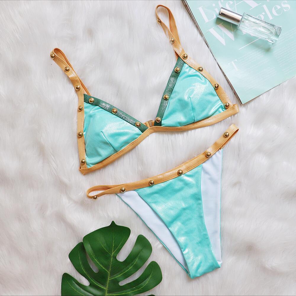 Patchwork-Perlen-Bikini, sexy, verstellbare Schulterträger, zweiteiliger Damen-Badeanzug