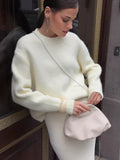 Pull en laine et alpaga long et ample à col rond pour femme, collection automne-hiver