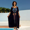 Besticktes, locker geschnittenes Maxikleid aus Rayon, Strandjacke, Urlaubsmantel, Strand-Cover-Up