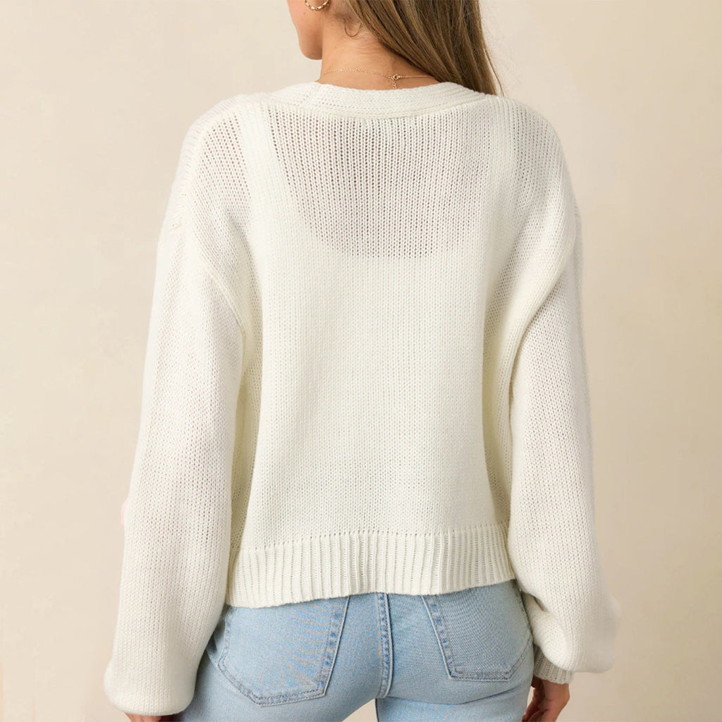 Cardigan Femme Élégant Tricot Motif Fraise 3D Automne Hiver Boutons Manches Longues
